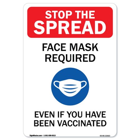 SIGNMISSION Public Safety-Stop Spread Face Mask Required Even If You Have Been Vaccinated, 24" H, A-1824-22663 A-1824-22663